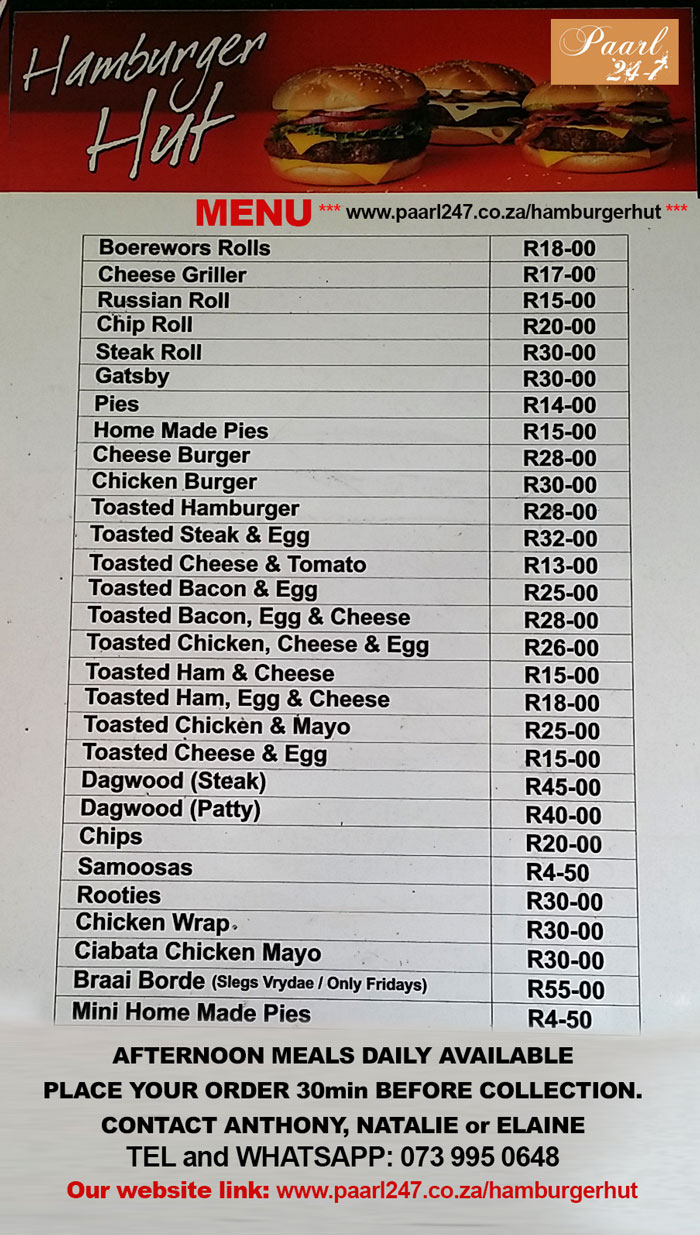 Best food Hamburger Hut Paarl247
